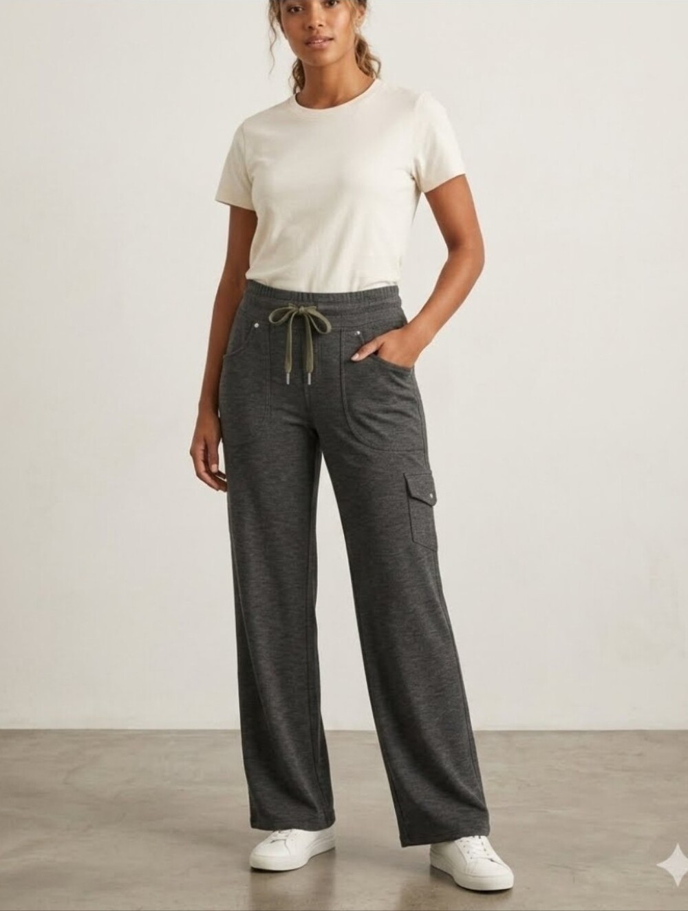 KUHL 12 Olive Gray Straight Leg Draw String Pockets Logo  Pull On Women Pants